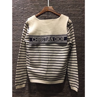 CHRISTIAN DIOR IVIERD STRIPED KNIT SWEATER NAVY BLUE เสื้อสเวตเตอร์กันหนาวแขนยาว ผ้าไหมพรม แบรนด์คริสเตียนดิออร์ คอวี