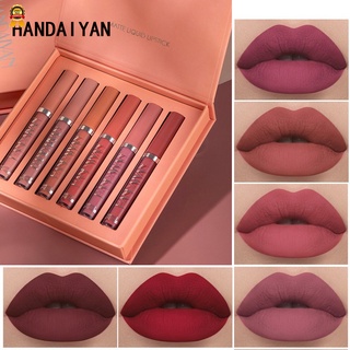 Handaiyan ชุดลิปสติก ลิปกลอส เนื้อแมตต์ กันน้ํา ติดทนนาน 6 สี