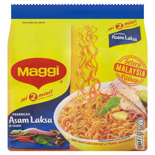 2 Packs of Maggi 2 Minute Asam Laksa Instant Noodles 5 x 78g