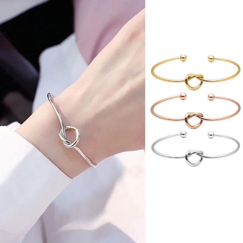 วินเทจ เปิด หัวใจ ปม แบรนด์ กําไลข้อมือ เงิน เรียบง่าย สีโรสโกลด์ คุณภาพสูง สร้อยข้อมือ & กําไลข้อมือ เครื่องประดับ