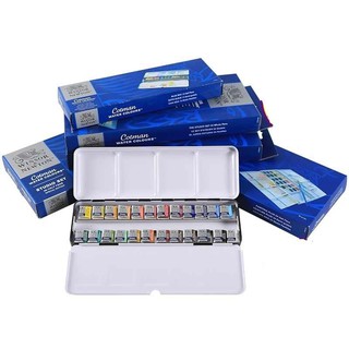 (กล่องน้ำเงิน) ชุดกล่องโลหะ สีน้ำก้อน WINSOR &amp; NEWTON Cotman Solid สีน้ำ