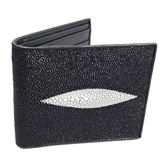 กระเป๋าสตางค์หนังปลากระเบนแท้ สองพับ Unisex Genuine Stingray Bifold wall size 4.0 x 4.5 inches