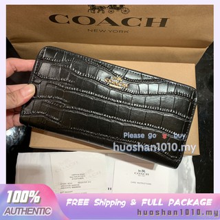 Outlet ส่วนลด🌈 COACH 52424 กระเป๋าสตางค์ใบยาวสตรีหนังลายจระเข้