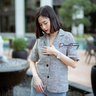 เสื้อเชิ้ตแขนสั้น ผ้าtweed