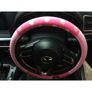 ลิขสิทธิ์แท้ มินนี่เม้าส์ หุ้มพวงมาลัย รถยนต์ ทำจากผ้า สีชมพู Minnie Mouse Steering Wheel Cover Pink