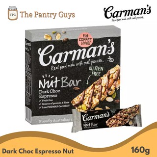 🔥HOT🔥 Carmans Dark Choc Espresso Nut Bars ธัญพืช ชนิดแท่ง ผสมดาร์คช็อคโกแลต รสกาแฟ 160 กรัม  คุณภาพระดับพรีเมี่ยม