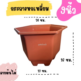 กระถางต้นไม้ ขนาด9นิ้ว ทรง6เหลี่ยม พลาสติกหนา