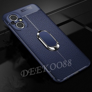 ใหม่ เคส OPPO Reno7 Z 5G / A76 2022 New Casing With Stand Ring Magnet Stand Holder Back Cover Slim PU Soft Black Phone Case เคสโทรศัพท์ Reno 7 7Z OPPOA76