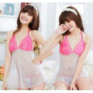 ชุดนอนซีทรู คล้องคอน่ารัก แถมฟรีจีสตริง