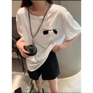 พร้อมส่ง💥เสื้อยืดคอกลมoversizeปักดอกไม้​เรียบหรู💥สาวอวบใส่ได้