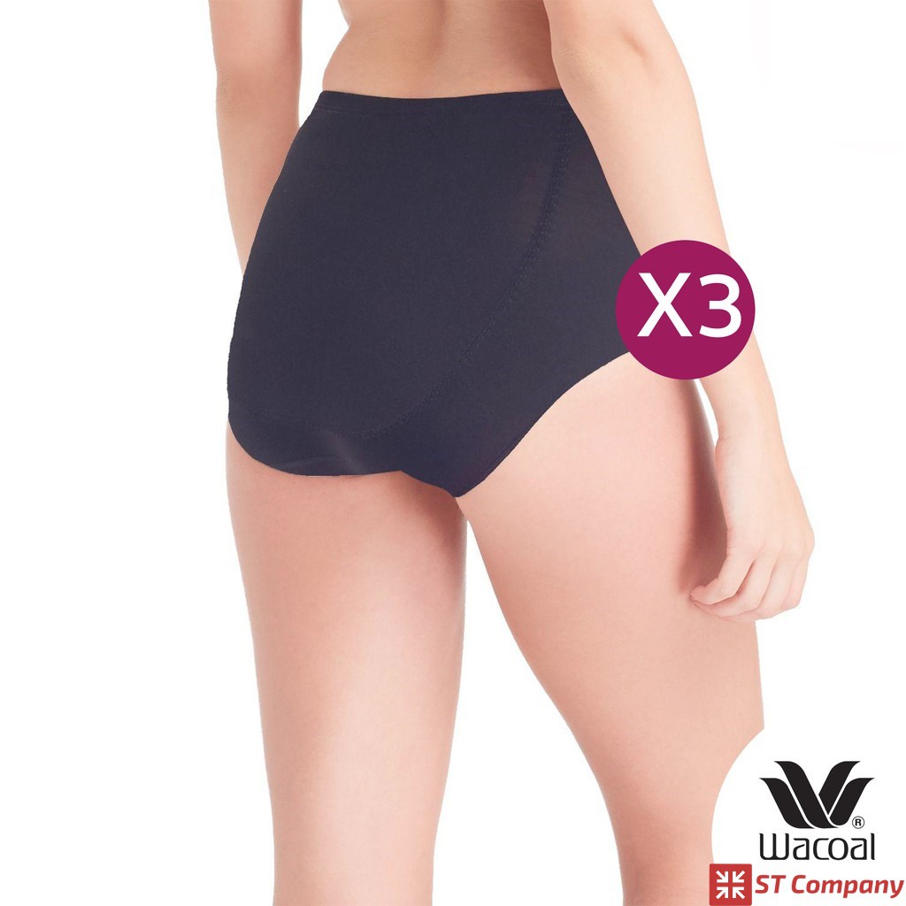 กางเกงใน Wacoal U-Fit Extra Panty ทรง Short (เต็มตัว) รุ่น WU4838 สีดำ (BL) 3 ชิ้น กางเกงในผู้หญิง วาโก้ กระชับก้น ก้น