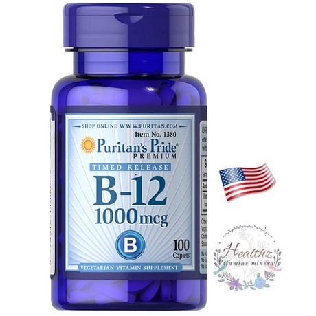 Vitamin B-12 1000 mcg 100 เม็ด Puritan's Pride Timed Release Exp Nov 2024 หัวใจ ระบบประสาท เม็ดเลือดแดง
