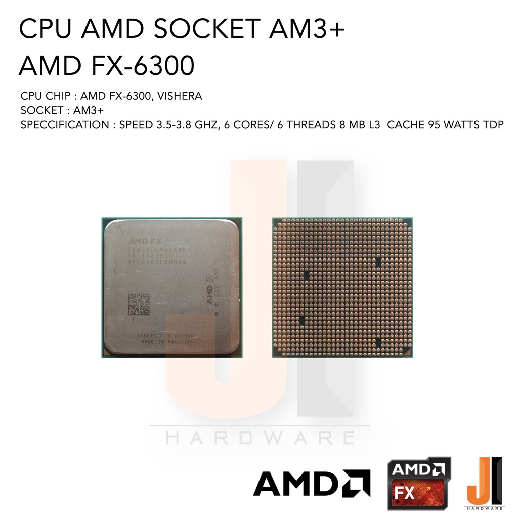 CPU AMD FX-6300 6 Cores/ 6 Threads 3.5-3.8 Ghz 8 MB L3 Cache 95 Watts TDP No Fan (สินค้ามือสองสภาพดีมีการรับประกัน)