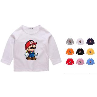 Super Mario เด็กเสื้อแขนยาวเสื้อยืดผ้าฝ้าย 100% 9 สี