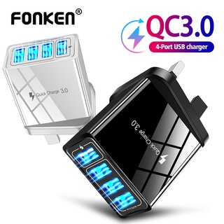 Fonken 5.1A Qc3.0 4Usb ที่ชาร์จโทรศัพท์มือถือสําหรับ Iphone Samsung Huawei แท็บเล็ตมือถือ