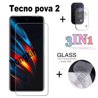 3-in-1 ฟิล์มกระจกนิรภัยกันรอยหน้าจอสําหรับ Tecno Pova 2 Spark 6 Go Spark 6Air 5Air Spark 5 Pro Spark 7 Hd Smart 4 2.5D 9H