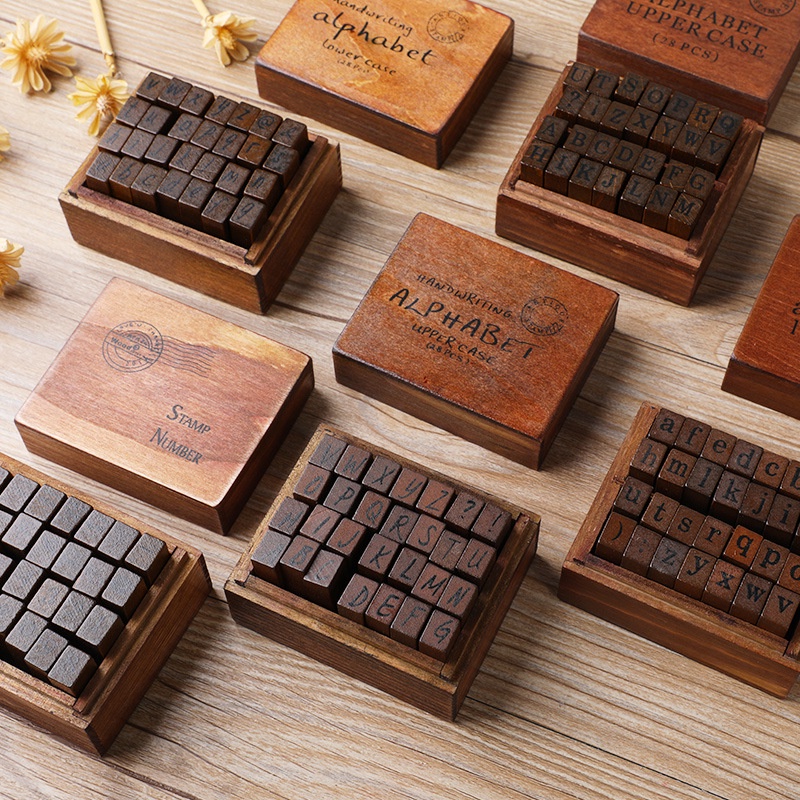 28 ชิ ้ นตัวอักษรแสตมป ์ Vintage ไม ้ ยางตัวอักษรจํานวนสัญลักษณ ์ ชุดแสตมป ์ สําหรับ Diy Craft การ ์ ดทํา Happy Planner Scrapbooking
