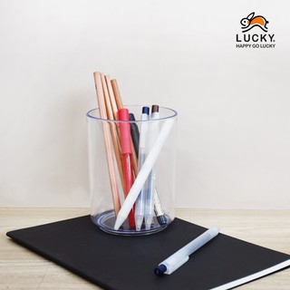 LUCKY HOME ที่เก็บของตั้งโต๊ะทรงกระบอก เส้นผ้าศูนย์กลาง Ø10 x สูง13 cm (ขวดโหลพลาสติกใส ABS) G-0750/S