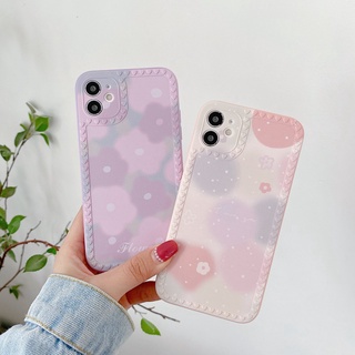 เคสโทรศัพท์มือถือแบบนิ่ม ลายดอกไม้สีม่วง พร้อมกระจก สําหรับ OPPO A1K Realme C11 C20 C20A C2 C15 C12 Narzo 20 C25 C21 C21Y 5 5S 5i C3 V20 Pro Y21 Y21S Y33S Y51 V21 V20 SE Y51A Xiaomi Redmi