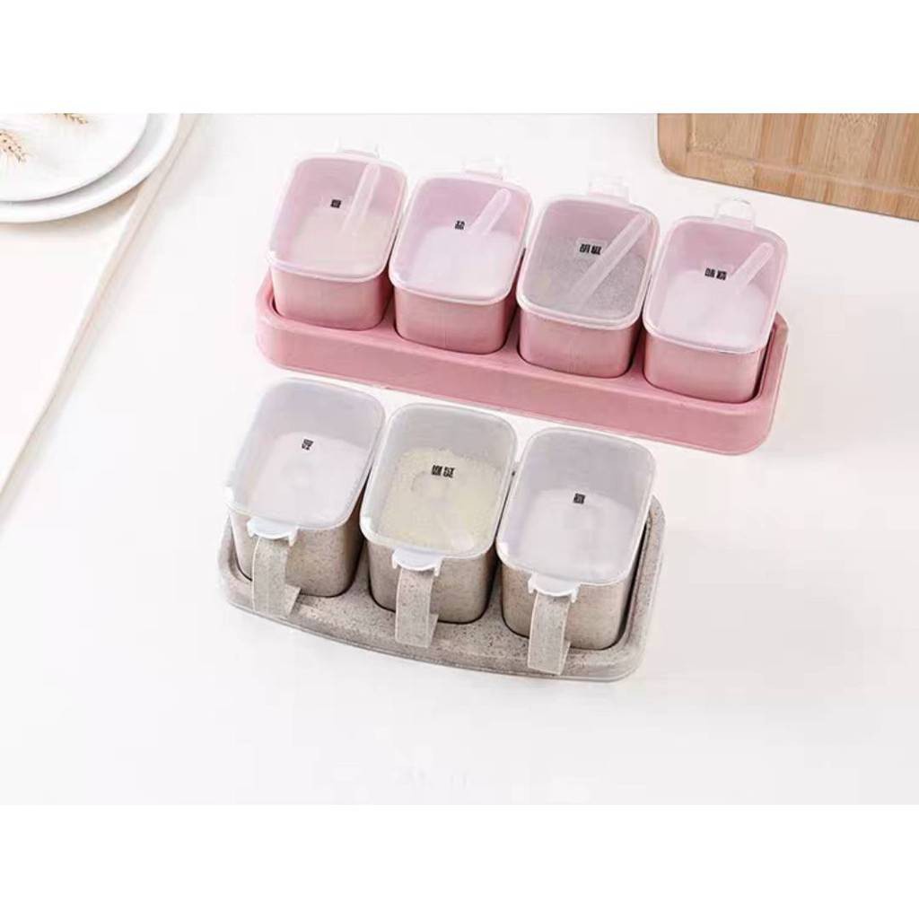 ที่ใส่เครื่องปรุง 3,4 ช่อง ฟางข้าวสาลี เป็นมิตรต่อธรรมชาติ แถมฟรี ช้อนตัก #Z-0003 - รูปที่ 3