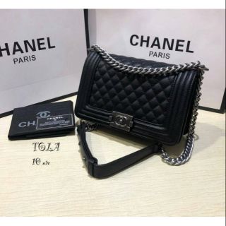 Chanel Boy 10" อะไหร่เงิน หนังคาเวียร์ พร้อมส่ง