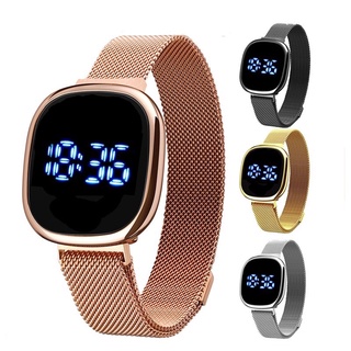 LED Touch Screen Magnetic Buckle Watch Fashion Stainless Wristwatch For Women Men