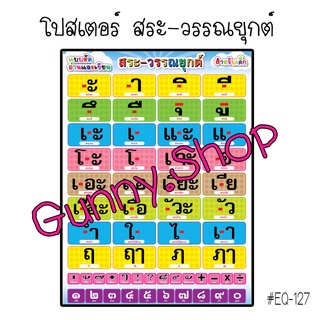 โปสเตอร์แบบหัดอ่านและเขียนสระ-วรรณยุกต์ สำหรับเด็ก #EQ-127 สื่อการเรียนรู้ สื่อการเรียนการสอน