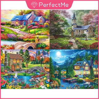 พร้อมส่ง ภาพวาดปักครอสสติตช์ บนผ้าใบ รูปการ์ตูนกระท่อม 5D ขนาด 50x40 ซม. สําหรับตกแต่งบ้าน DIY