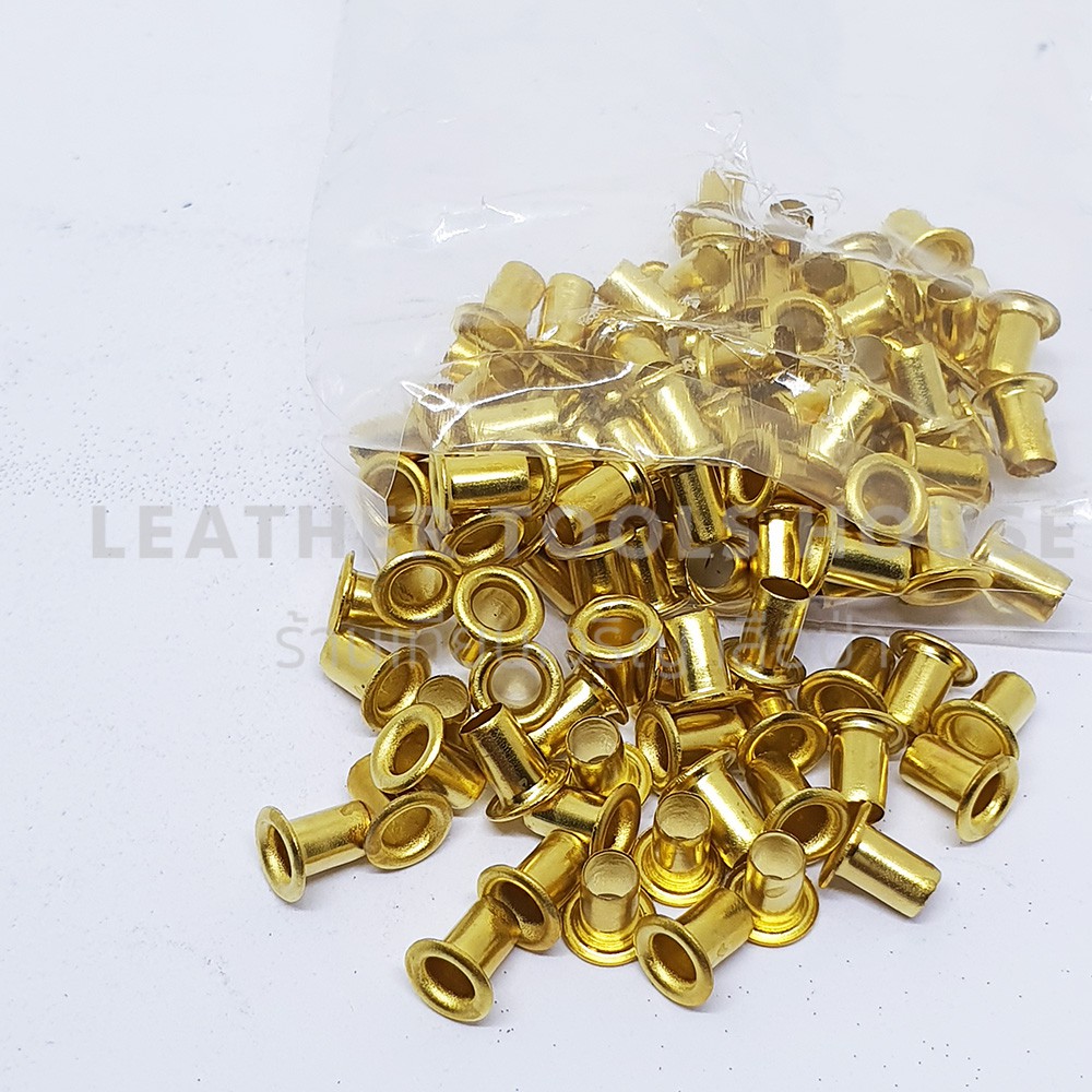 ตาไก่จิ๋ว3x5 เนื้อทองเหลือง รูในกว้าง2.5มิล วงนอกกว้าง3มิล ความสูง5มิล ความกว้างปีก5มิล 100ตัว (ไม่ร