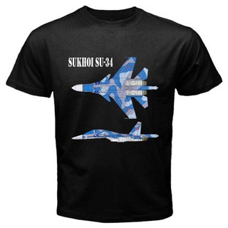 เสื้อยืดผู้ GILDAN เสื้อยืดลําลอง ผ้าฝ้าย แขนสั้น พิมพ์ลาย Sukhoi Su 34 Fighter Russian Jet Flanker สําหรับผู้ชาย S-5XL