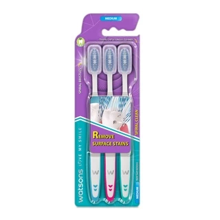 Watsons วัตสัน แปรงสีฟัน สไปรัล คลีน (มีเดียม) 3ด้าม.