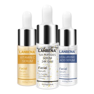 LANBENA Serum Series เซรั่มสำหรับผิวหน้า (3 รายการ) VITAMIN C SERUM + SIX PEPTIDES SERUM 24K GOLD + HYALURONIC ACID SERU