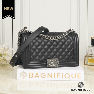 CHANEL BOY 10 BLACK CAVIAR RHW MICROCHIP