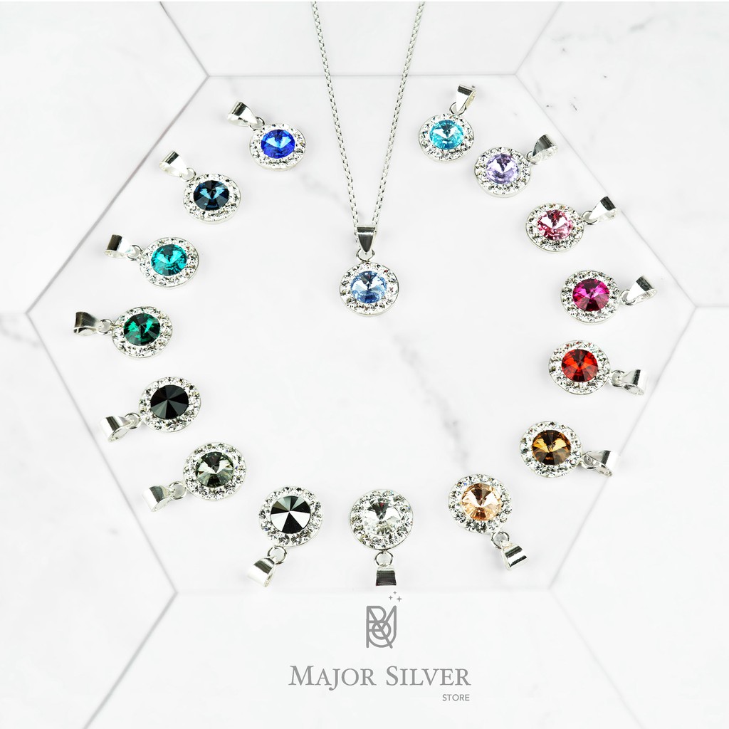 สร้อยคอเงินแท้92.5% จี้กลม10มิล พลอยswarovski ใส่ออกงาน ฟรุ้งฟริ้งดูดีสุดๆ Major Silver
