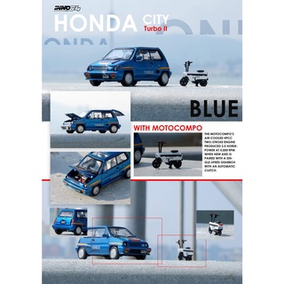 INNO64 1/64 : IN64-CITYII-BLU : Honda City Turbo II Blue With Honda Motocompo White