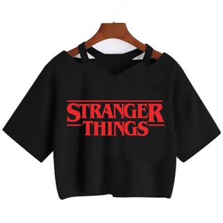 เสื้อยืดครอปท็อป แขนสั้น พิมพ์ลาย Stranger Things Season 4 สําหรับผู้หญิง