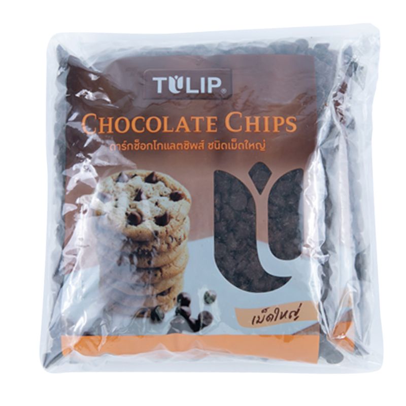 ทิวลิป ดาร์คช็อกโกแลตชิพส์ ชนิดเม็ดใหญ่ 600 กรัม x 2 ถุง/TILIP Large Drak Chocolate Chips 600 g x 2 