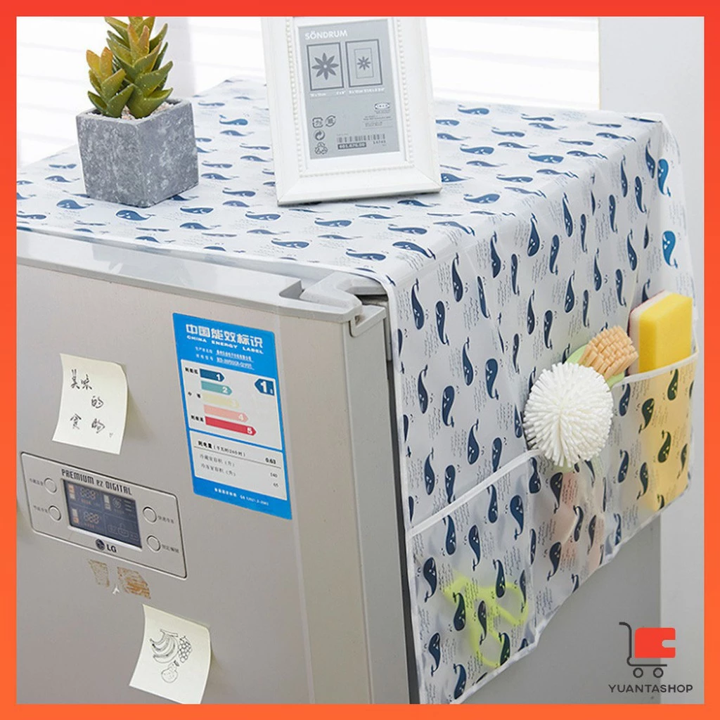 ผ้าคลุมตู้เย็น กันน้ำและกันฝุ่น มีช่องเก็บของสองข้าง ล้างน้ำได้ Refrigerator Cover with Pocket