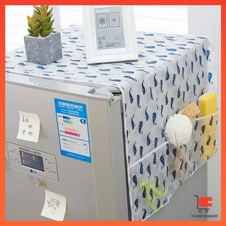 ผ้าคลุมตู้เย็น กันน้ำและกันฝุ่น มีช่องเก็บของสองข้าง ล้างน้ำได้ Refrigerator Cover with Pocket