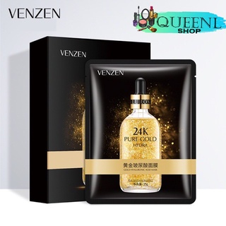 Queenly_Shopแผ่นมาส์กหน้า เวนเซนVenzen 24K Pure Gold Hydra Maskมาส์กหน้า​ สำหรับผิวมีริ้วรอย ผิวโทรม​ หมองคล้ำ NO.COS017