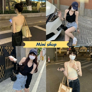 Mini shop🌸พร้อมส่ง🌸 (0981)  เสื้อคล้องคอไหมพรม ดีเทลเว้าหลัง มีสายรูดข้างๆปรับสั้นยาวได้