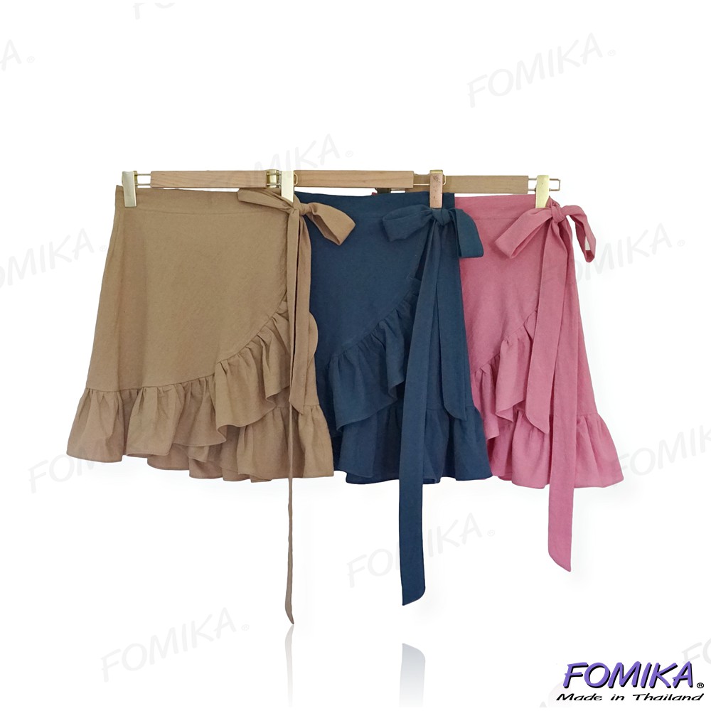 FOMIKA​ Wกระโปรงป้ายทรงเอ​ กระโปรงเก๋ๆผ้าคอตตอน​ลินิน​สไตล์​ญี่ปุ่น​