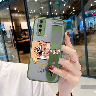 เคสโทรศัพท์มือถือแบบใส ขอบนิ่ม กันกระแทก ลายการ์ตูน Naughty Cheese Jerry พร้อมสายคล้องข้อมือ สําหรับ Vivo Y20 Y20i Y20s G Y20a Y20 2021 Y12s Y12a Y12s 2021 V2026 V2042 V2027