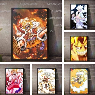 โปสเตอร์ภาพวาดผ้าใบ One Piece Gear 5 Nika Luffy สําหรับตกแต่งบ้าน