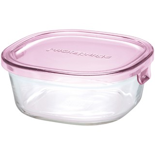 Iwaki K3240N-Pภาชนะแก้วบรรจุอาหารขนาด 450 ml.สีชมพู ส่งฟรี (ใส่ไมโครเวฟได้พร้อมฝา) จากญี่ปุ่น แก้วใสมาก