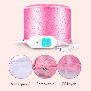 หมวกอบไอน้ำ สีชมพู ระบบไฟฟ้า ที่บ้าน ถนอมเส้นผม รุ่น THERMO CAP TV Electric Heating Hair Thermal Steamer Hair Care SPA