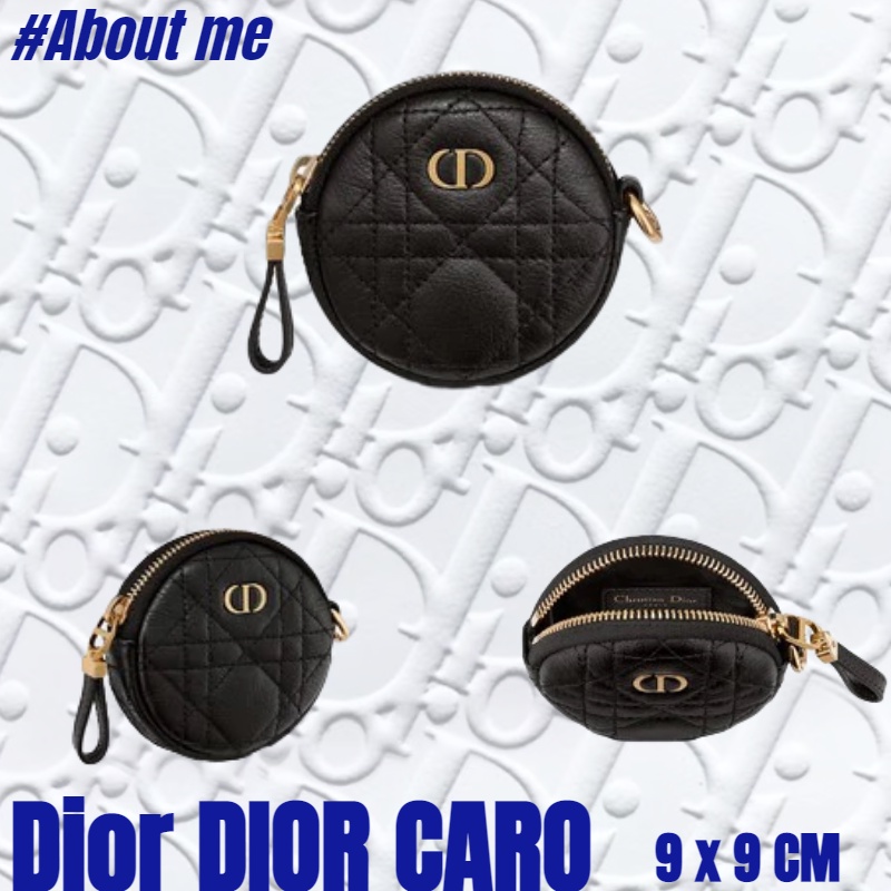 🌸 ดิออร์ Dior DIOR CARO กระเป๋าใส่เหรียญแบบถอดได้/กระเป๋าใส่เหรียญกลม