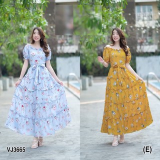 Maxi Dress แม็กซี่เดรสแขนตุ๊กตา ลายดอก