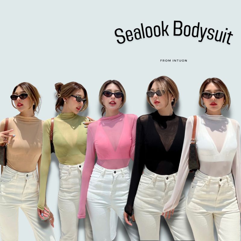 เซท2ชิ้น🔥Sealook Bodysuit🔥บอดี้สูทซีทรูแขนยาว+ครอปบราตัวใน🔥งานป้ายINTUON