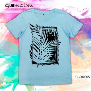 เสื้อยืดคอกลมสีฟ้า,สีเทาลาย PLAM Beach